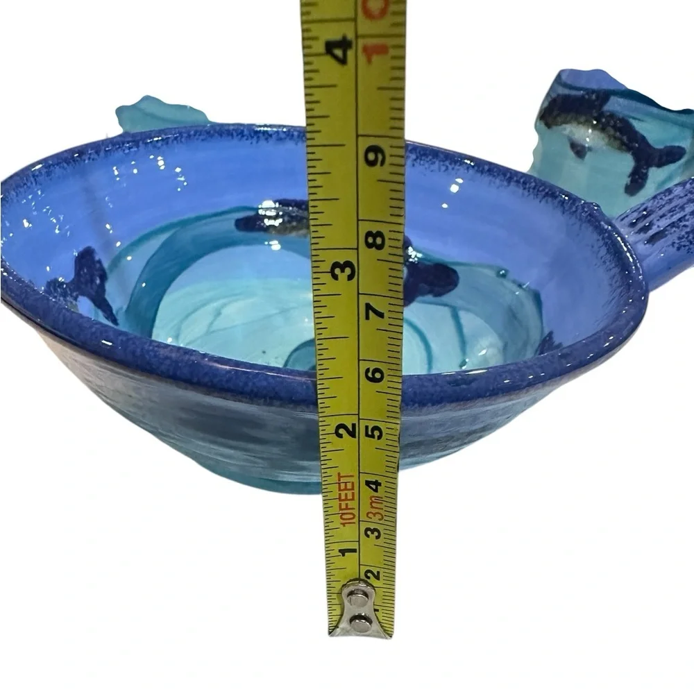 Handmade Blue Whale Pottery‎ Creamer Pitchers & Bowl Set Signed